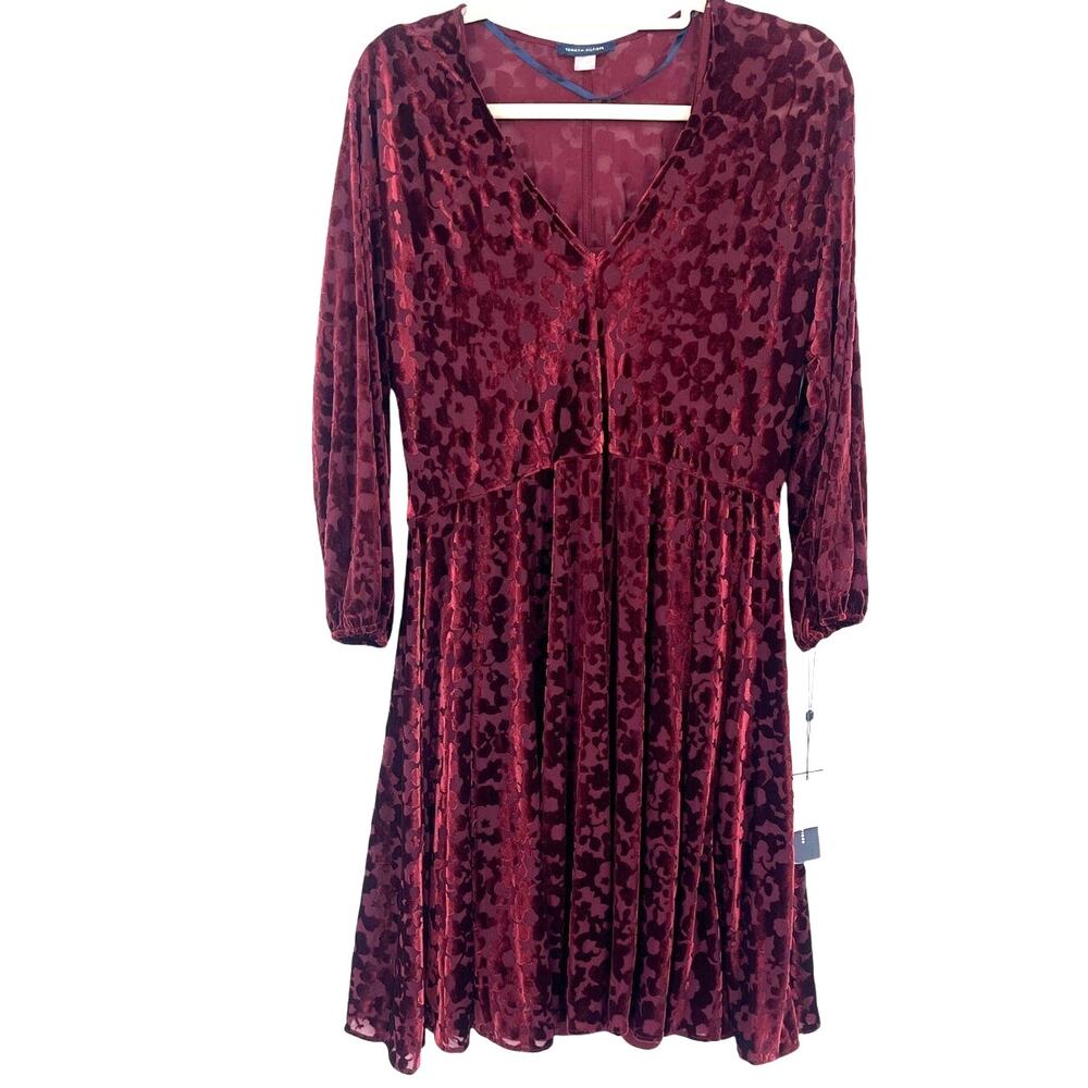 Tommy Hilfiger Burnout Velvet Dress Sz 6 Burgundy Sheer Lined Whimsigoth New